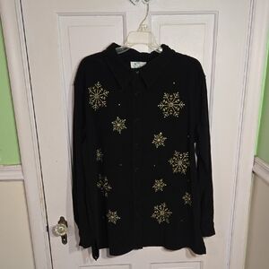Quacker Factory Black Top with Gold Accents Size 2X